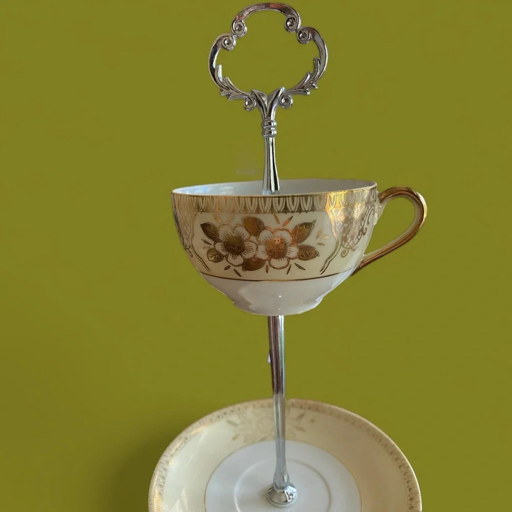 Vintage Chikaramachi Hand-Painted 3-Tier Cake Stand Dessert Tower